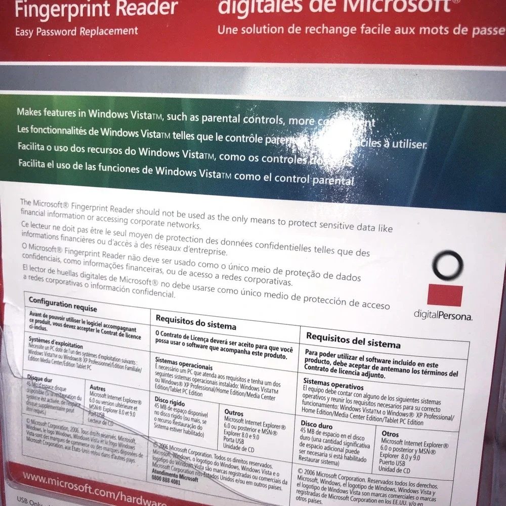 Microsoft Fingerprint Reader Easy Password Replacement PC USB Model 1033 NEW *
